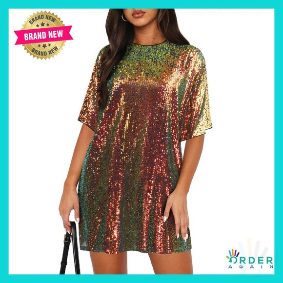 Dresses & Skirts - Sequin Shift Dress Reversible V-Neck Elegant Party Club Cocktail Wear